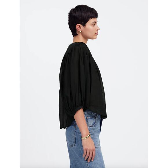 Madewell Balloon Sleeve Top Blouse Black Lightweight Cotton Blend Boho XXL NWT - Picture 4 of 13